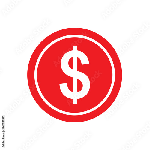 Vibrant red circle graphic element showcasing a bold white dollar sign representing financial transactions against a white backdrop.
