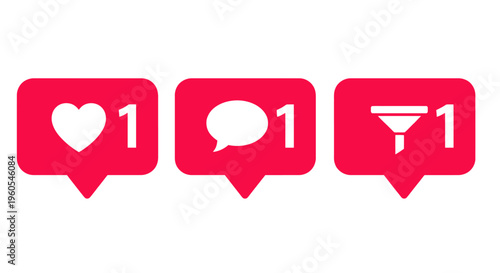 Digital interface notifications for social media applications, displaying new likes, comments, and filter activity alerts