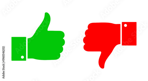 Green Thumbs Up and Red Thumbs Down Icons Representing Approval and Disapproval