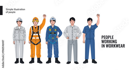 Workers in Safety Gear and Work Clothes