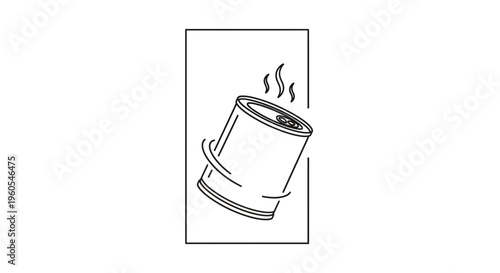 Minimalist line art icon representing the heating or cooking of canned food items with steam