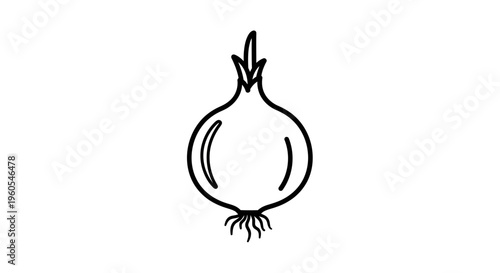 Simple hand-drawn black outline onion illustration, ideal for culinary themes and healthy eating