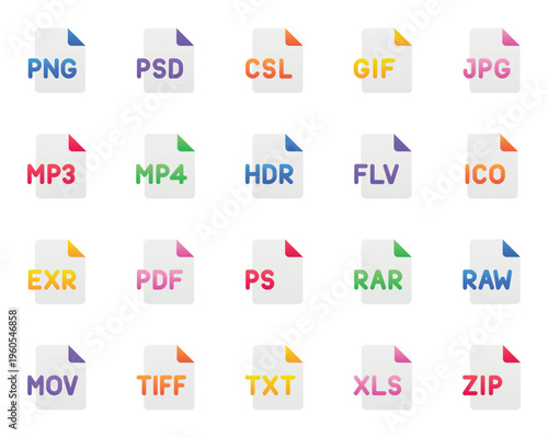 Gradient color icons set for Programming files