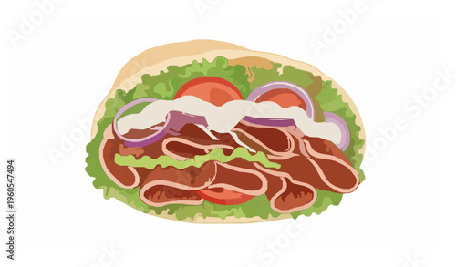 Doner kebab wrap vector shawarma sandwich realistic food illustration isolated on white background
