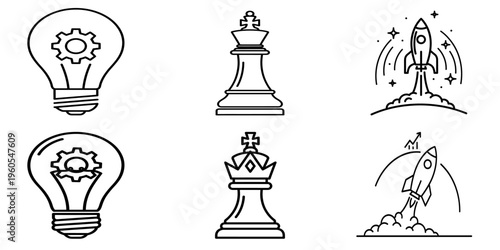 Creative Strategy Icons for Business Innovation Leadership and Startup Launch