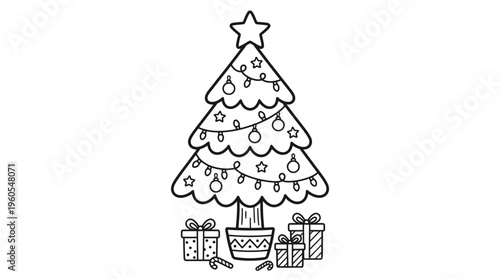 Decorated Christmas Tree with Gifts.