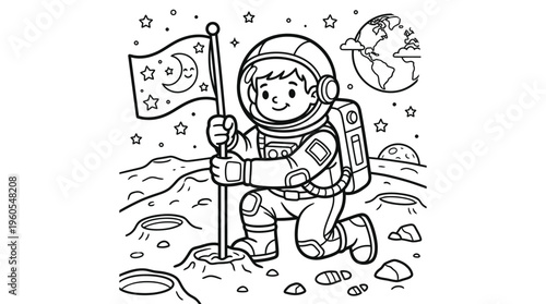 Astronaut in Space Suit Holding Flag.