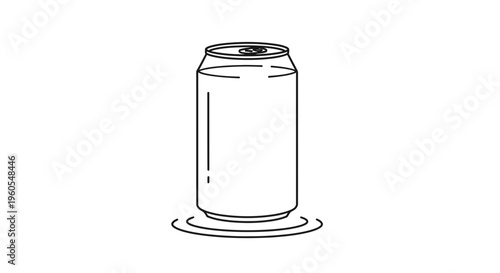 A sleek monochrome line art illustration of a chilled beverage can creating subtle ripples on a