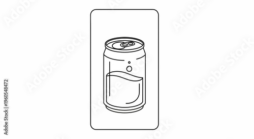 Outline illustration of a generic metal drink can with effervescent liquid and bubbles inside,