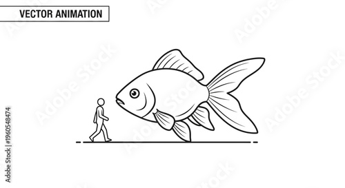 A captivating minimalist vector illustration showcasing a human's encounter with a gargantuan