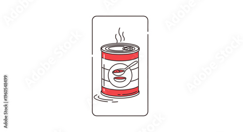 Steaming hot canned food illustration, depicting a warm and convenient meal solution ready to be