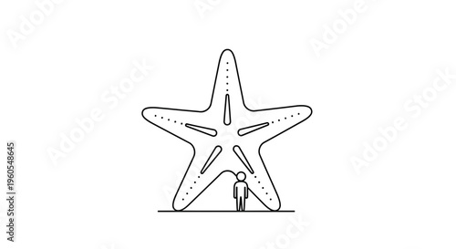 Human figure standing beneath a massive sea star outline illustrating immense natural scale