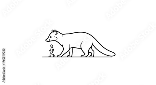 Minimalist black and white illustration showcasing the vast scale difference between species