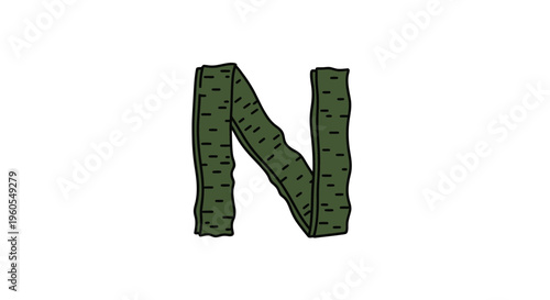 Stylized Alphabet Letter N with Organic Texture on Clean White Background Graphic Element Design