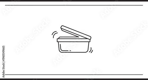 Dynamic line illustration of a modern food storage container with an open lid and vibrating