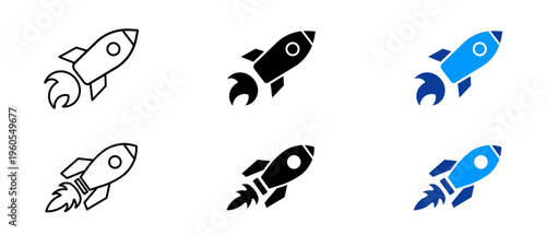 Rocket launch icon set, startup growth and business success symbol, innovation acceleration vector, project development and marketing strategy illustration