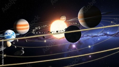 Planets orbiting around the sun in our solar system