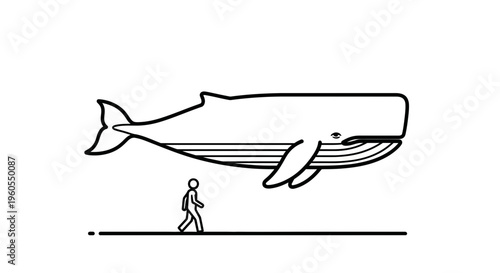 A compelling graphic illustrating the immense scale of a majestic whale compared to a human figure
