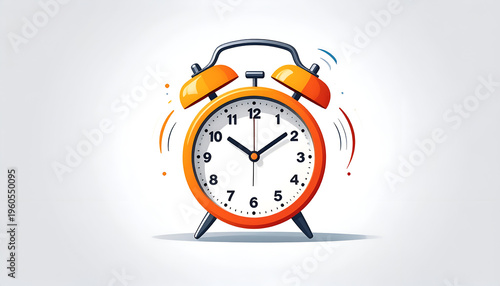 Orange cartoon alarm clock ringing with motion lines on white background illustration