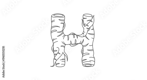 Organic tree bark letter H illustration with natural texture for environmental design projects