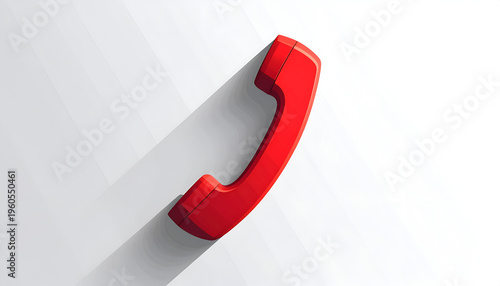 Red handset illustration with shadow; retro phone receiver design element on white