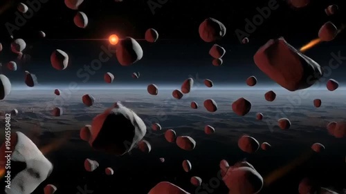 exploding planet in space with debris and asteroids flying by