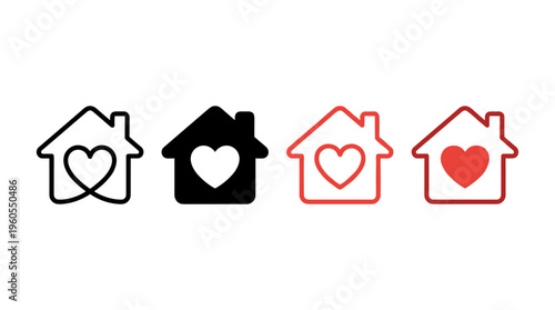 House with heart icon. A home shape combined with a love symbol creates a warm support graphic for charity and family care. This simple design works as a community sign and health-oriented concept.