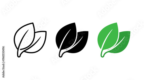Two leaves icon. Leaf symbol. Nature organic isolated illustration. Vegetarian or vegan label. Green eco logo.