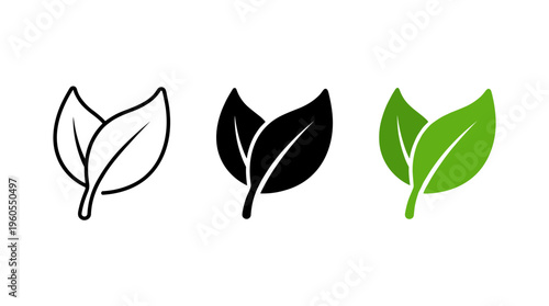 Two leaves icon. Leaf symbol. Nature organic isolated illustration. Vegetarian or vegan label. Green eco logo.