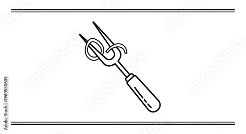 Minimalist line art illustration of a specialized buttonhole cutter for textile crafts and garment