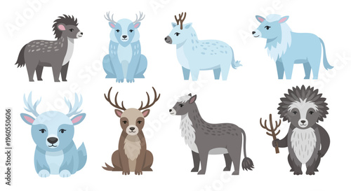 Various animals gathered in a landscape illustration including a deer, hedgehog, and several others.