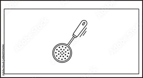 Minimalist line art icon of a kitchen skimmer utensil for culinary designs vector graphic