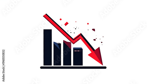 Stock market crash chart icon in red with downward arrow impact for recession concerns