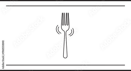 Vibrating dining fork line art illustration on a clean white background with elegant borders