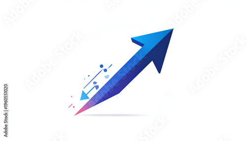 Upward moving blue arrow with rising effect on white background showing business growth