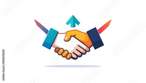 Vector handshake design with upward arrow indicating business growth and partnership