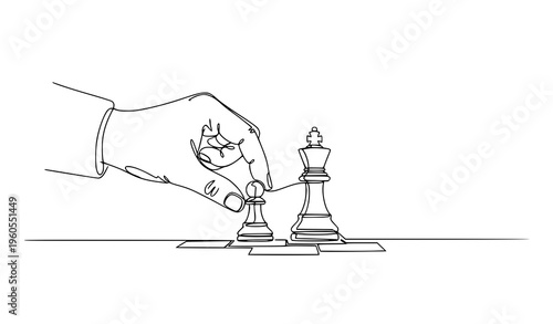One continuous line drawing pawn versus king checkmate concept vector illustration