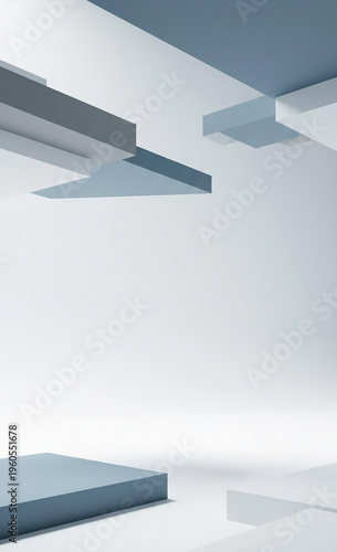 Abstract geometric composition with light blue and white planes creating a sense of depth and minimalist design