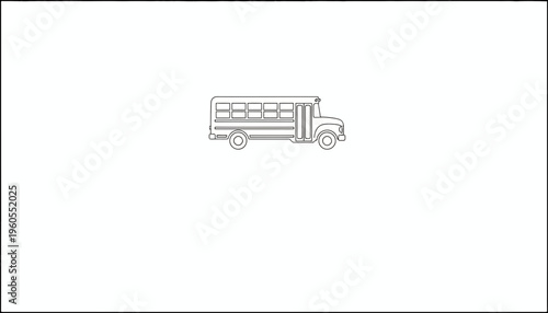 Classic School Bus Outline Drawing, Simple Vector Illustration