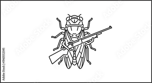 Cicada Insect Holding a Rifle Gun, Surreal Art, Vector Illustration