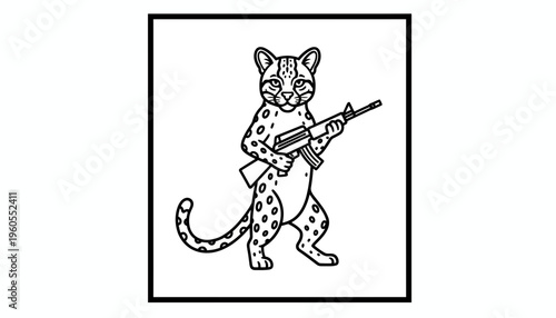 Cheetah Holding Assault Rifle, Cartoon Style