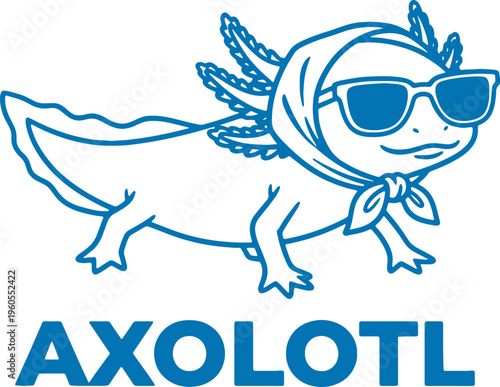 Axolotl wearing sunglasses and headscarf