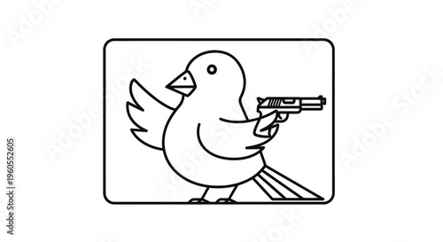 Cartoon Bird Holding a Gun, Aggressive Animal Character Icon