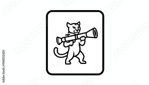 Cartoon Cat Holding Telescope Icon, Vector Animal Character with Spyglass