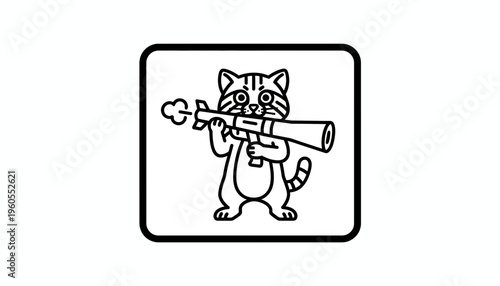 Cartoon Cat Character Holding Rocket Launcher with Smoke Effect