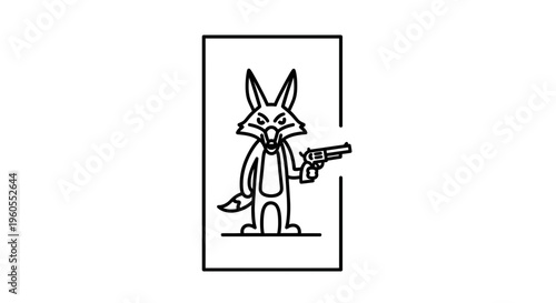 Cartoon Coyote Holding a Revolver Gun, Western Style Character