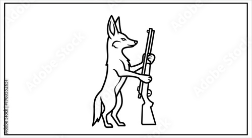 Cartoon Coyote Holding Rifle, Western Style, Vector Illustration