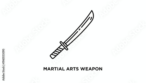 Black and White Line Art Icon of a Katana Sword, Martial Arts Weapon