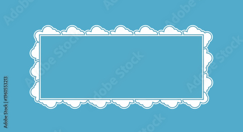 Blue Sky Rectangle Frame with Fluffy White Clouds Border - Copy Space