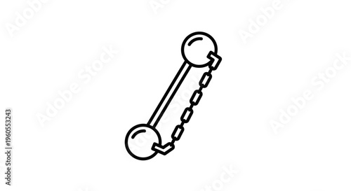 Body Piercing Jewelry Icon: Barbell with Chain and Balls, Simple Line Art